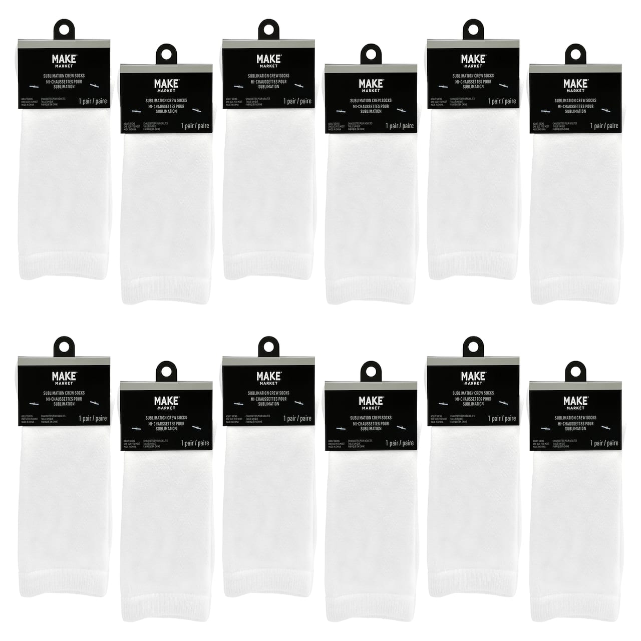 12 Pack: Sublimation Adult Crew Socks by Make Market®